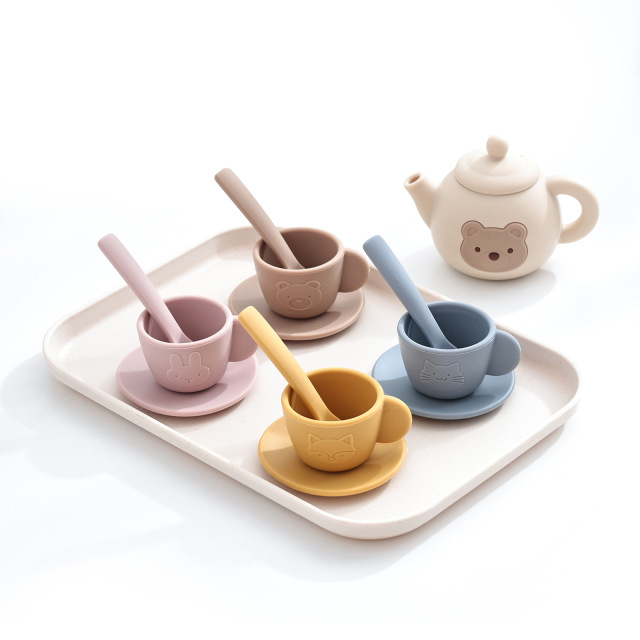 Silicone Tea Party Set,Silicone Tea Party Set, Tea Set with Tea Pot Cups Food Pretend Play Kitchen Accessories Christmas Birthday Gift