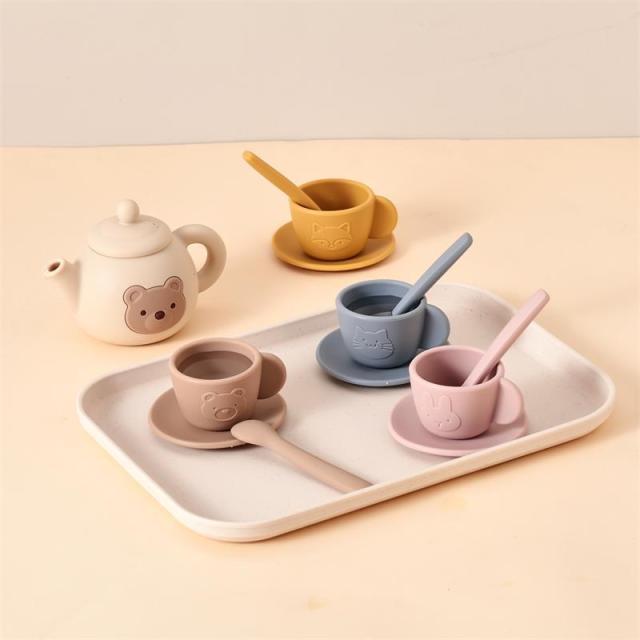Silicone Tea Party Set,Silicone Tea Party Set, Tea Set with Tea Pot Cups Food Pretend Play Kitchen Accessories Christmas Birthday Gift
