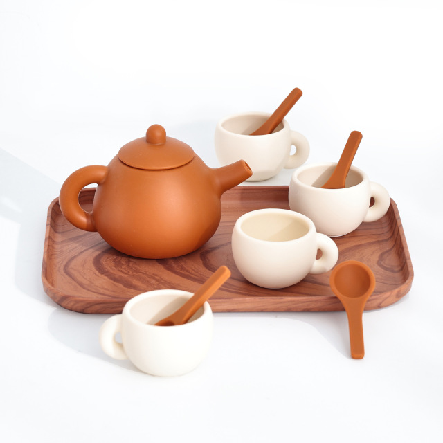 Silicone Tea Party Set,Silicone Tea Party Set, Tea Set with Tea Pot Cups Food Pretend Play Kitchen Accessories Christmas Birthday Gift