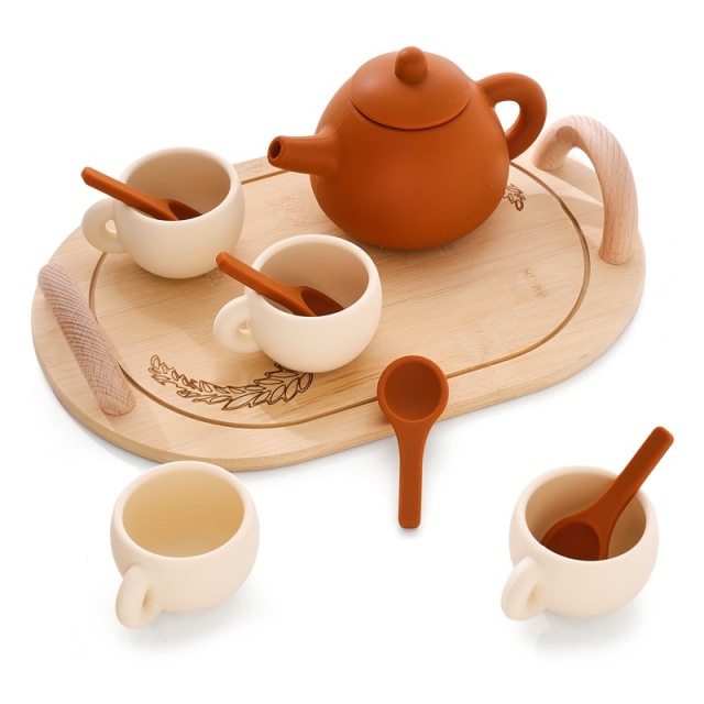 Silicone Tea Party Set,Silicone Tea Party Set, Tea Set with Tea Pot Cups Food Pretend Play Kitchen Accessories Christmas Birthday Gift