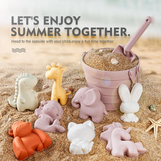 Customize Travel Friendly Silicone Beach Toys,Customize Travel Friendly Silicone Beach Toys, Baby Beach Essential Sand Molds, Beach Bag, Sand Toys for Toddler Kids