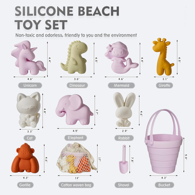 Customize Travel Friendly Silicone Beach Toys,Customize Travel Friendly Silicone Beach Toys, Baby Beach Essential Sand Molds, Beach Bag, Sand Toys for Toddler Kids