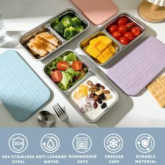 Snack Containers with Silicone Lids,Stainless Steel Reusable Metal Snack Containers with Silicone Lids, 2 Compartment Stackable Metal Toddler Lunch Box for Kids