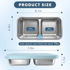 Snack Containers with Silicone Lids,Stainless Steel Reusable Metal Snack Containers with Silicone Lids, 2 Compartment Stackable Metal Toddler Lunch Box for Kids