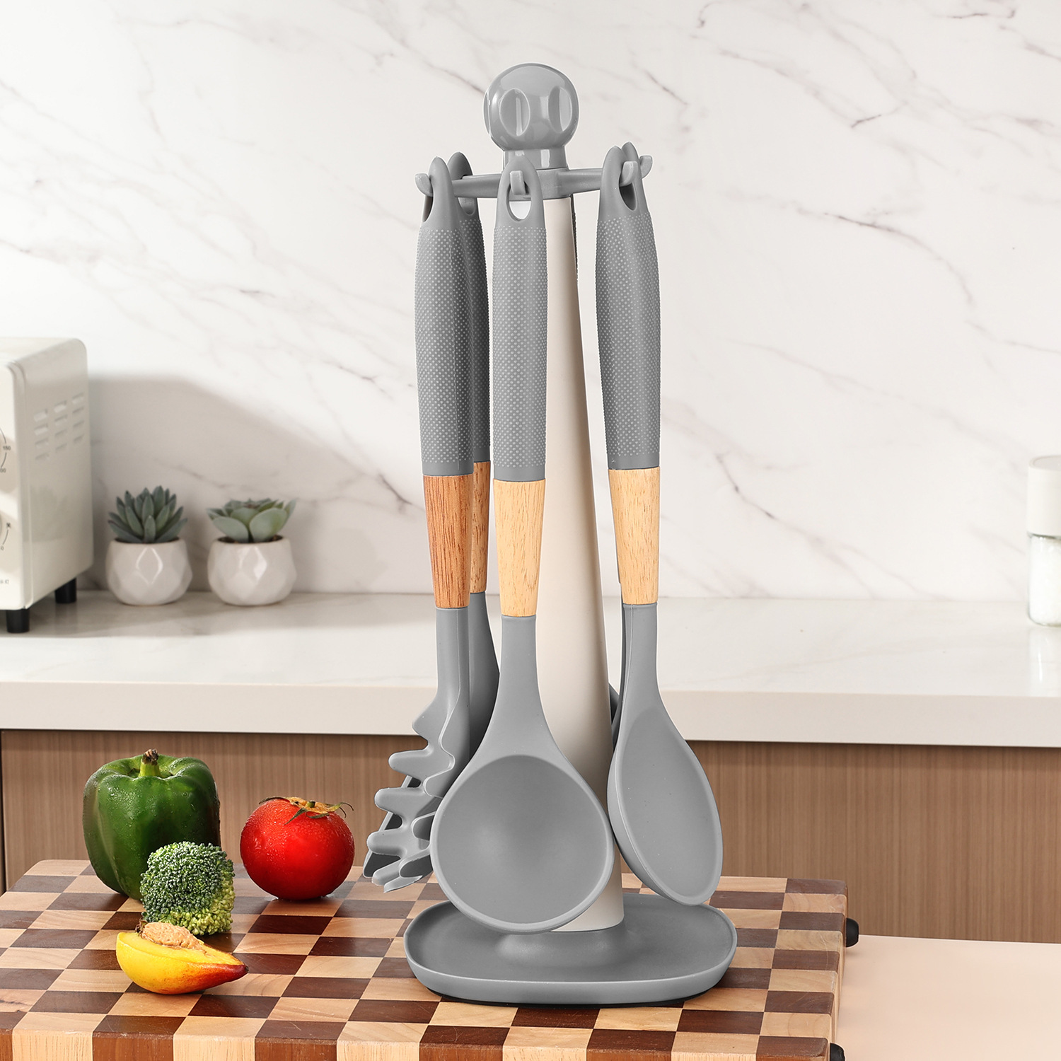 Silicone Cooking Utensils Set with Wood Handles,Silicone Cooking Utensils Set 6 Piece – Heat Resistant up to 480°F, BPA Free & Non-Scratch Kitchen Tools with Natural Wood Handles