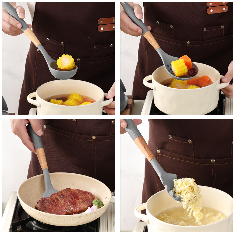 Silicone Cooking Utensils Set with Wood Handles,Silicone Cooking Utensils Set 6 Piece – Heat Resistant up to 480°F, BPA Free & Non-Scratch Kitchen Tools with Natural Wood Handles