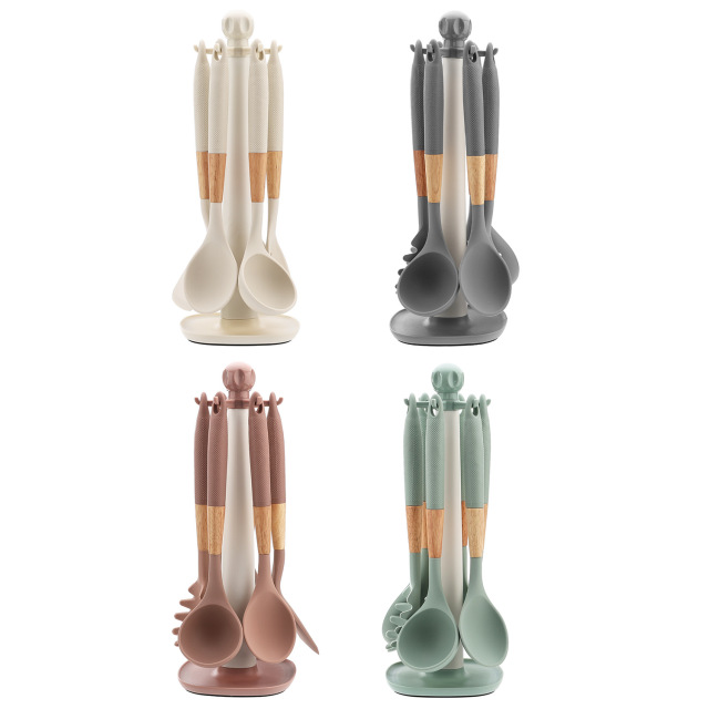 Silicone Cooking Utensils Set with Wood Handles,Silicone Cooking Utensils Set 6 Piece – Heat Resistant up to 480°F, BPA Free & Non-Scratch Kitchen Tools with Natural Wood Handles