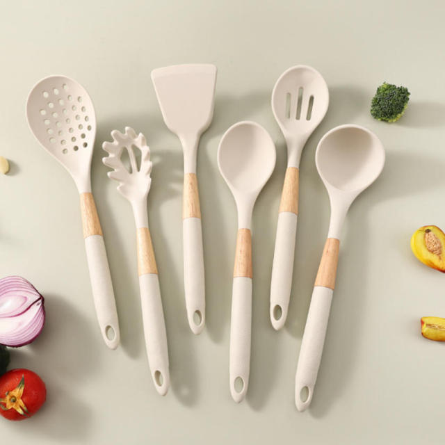 Silicone Cooking Utensils Set with Wood Handles,Silicone Cooking Utensils Set 6 Piece – Heat Resistant up to 480°F, BPA Free & Non-Scratch Kitchen Tools with Natural Wood Handles