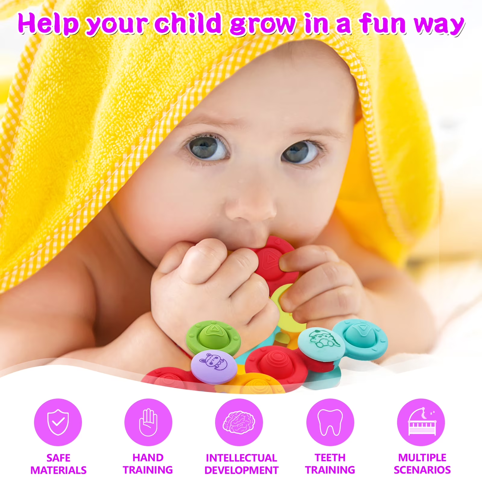 Silicone Sunshine Spinner Toys,Suction Cup Spinner Toys for Baby Infant Travel Spinning Top Bathing High Chair Toys for Toddlers