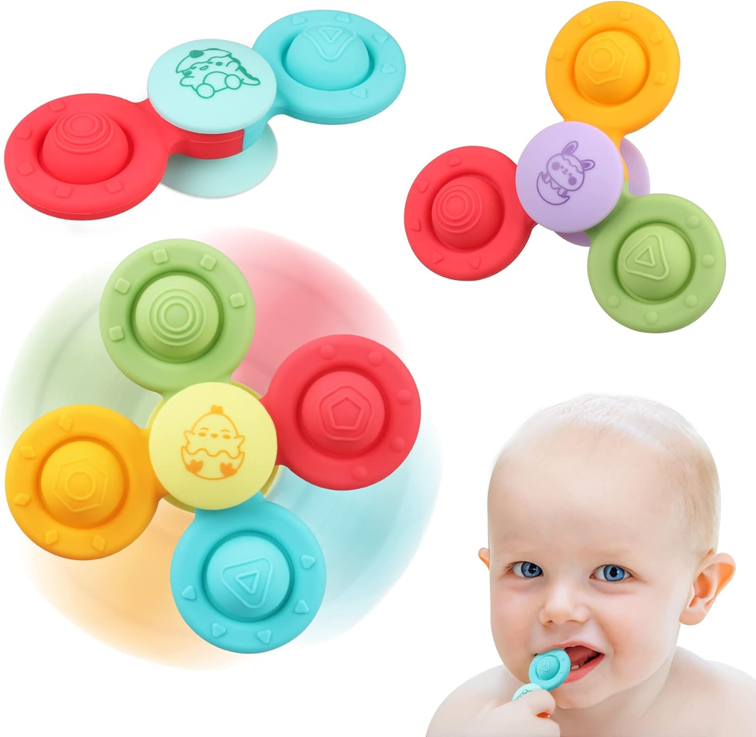 Silicone Sunshine Spinner Toys,Suction Cup Spinner Toys for Baby Infant Travel Spinning Top Bathing High Chair Toys for Toddlers