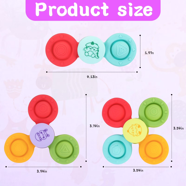 Silicone Sunshine Spinner Toys,Suction Cup Spinner Toys for Baby Infant Travel Spinning Top Bathing High Chair Toys for Toddlers