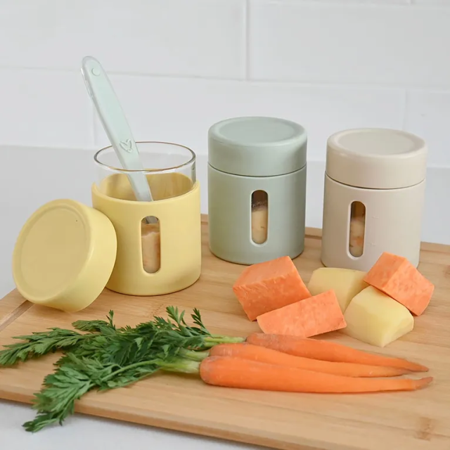 3 Packs Glass Food Jar With Silicone Sleeve and Lid,3 Packs Glass Food Jar With Silicone Sleeve and Lid, Ideal for Storage Baby First Foods Snacks On-the-go