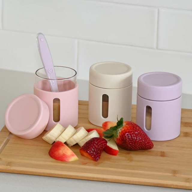3 Packs Glass Food Jar With Silicone Sleeve and Lid,3 Packs Glass Food Jar With Silicone Sleeve and Lid, Ideal for Storage Baby First Foods Snacks On-the-go