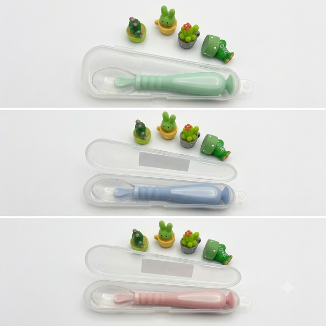 BPA Free Silicone Suction Spoon,BPA Free Silicone Suction Spoon Can Be Bent 360° with Storage Box for Baby Toddlers Feeding Dining Tableware