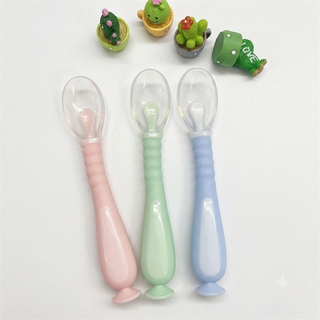 BPA Free Silicone Suction Spoon,BPA Free Silicone Suction Spoon Can Be Bent 360° with Storage Box for Baby Toddlers Feeding Dining Tableware