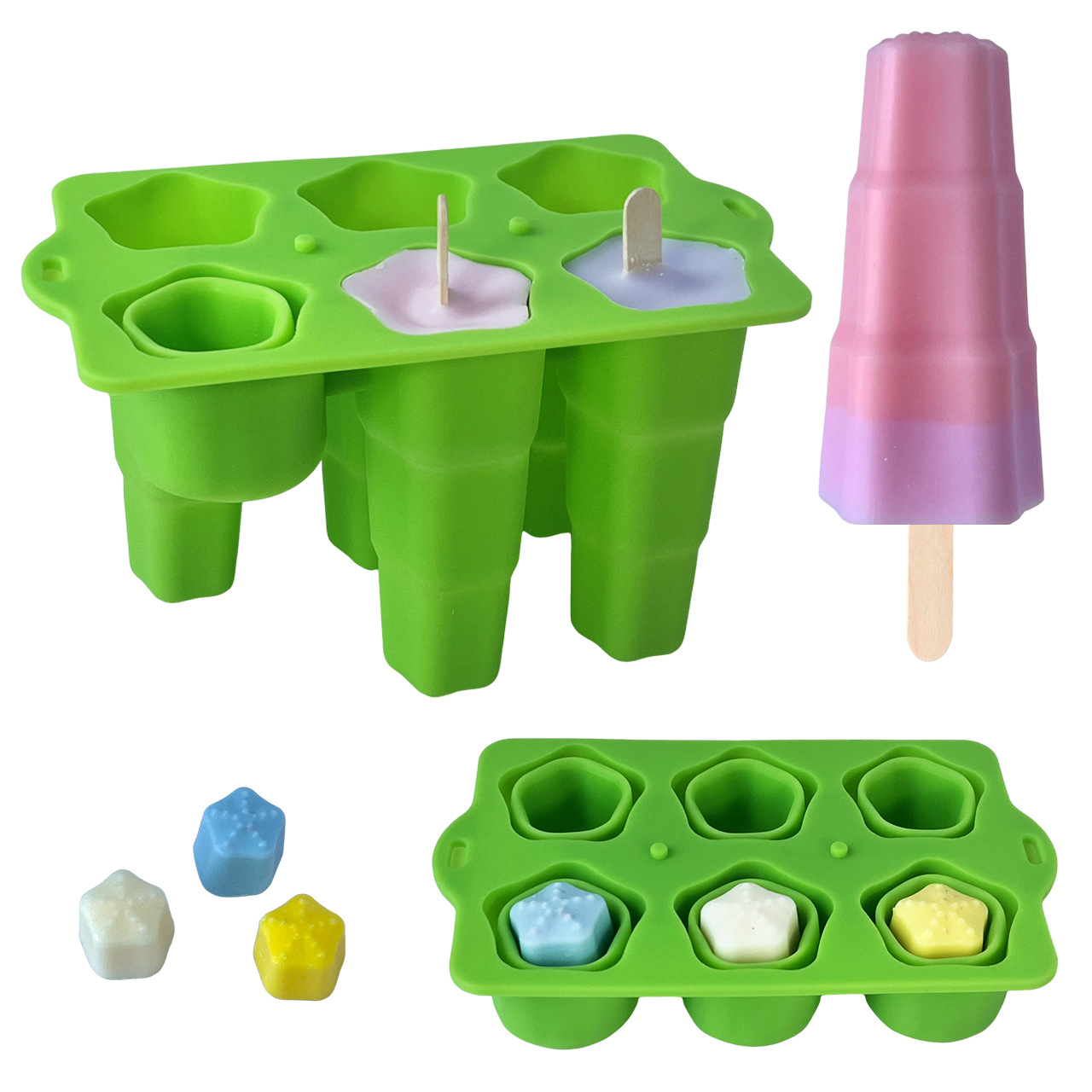 Star Foldable Silicone Popsicle Molds,Star Foldable Silicone Popsicle Molds with 50 Wooden Sticks, Homemade Ice Cream Molds for Kids Toddlers