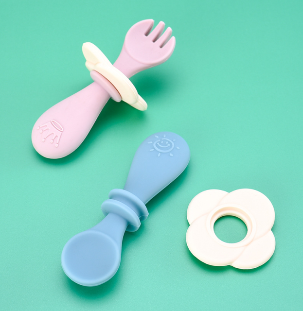 Hot Selling Silicone Spoon and Fork Set,Hot Selling Silicone Spoon and Fork Set, Baby Weaning Utensils for First Stage 6 Months+ with Anti-Choke Barrier