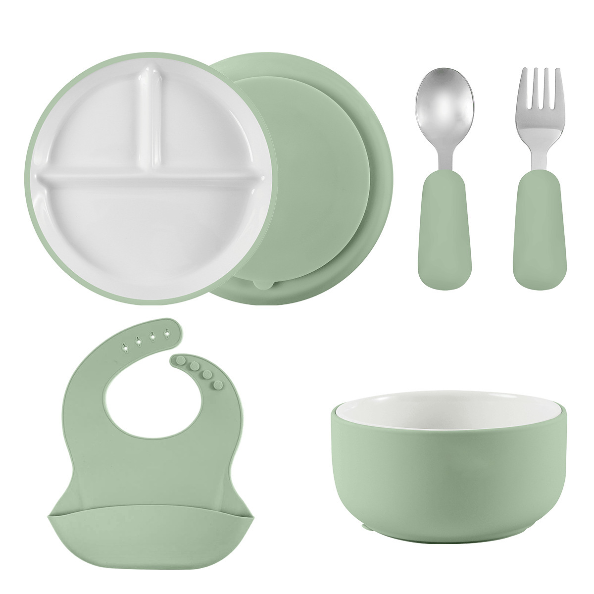 Baby Anti Slip Silicone Sleeve Porcelain Kid Plate,Baby Anti Slip Silicone Sleeve Porcelain Kid Plate,Bowl Set with Suction, Ceramic Toddler Divided Plate Feeding Set for Baby