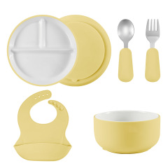 Baby Anti Slip Silicone Sleeve Porcelain Kid Plate,Baby Anti Slip Silicone Sleeve Porcelain Kid Plate,Bowl Set with Suction, Ceramic Toddler Divided Plate Feeding Set for Baby