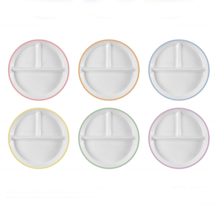 Baby Anti Slip Silicone Sleeve Porcelain Kid Plate,Baby Anti Slip Silicone Sleeve Porcelain Kid Plate,Bowl Set with Suction, Ceramic Toddler Divided Plate Feeding Set for Baby