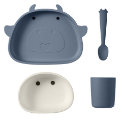 Silicone Baby Cute Feeding Tableware Set,Silicone Baby Cute Feeding Tableware Set, Divided Suction Plate,Bowl,Cup and Spoon,Baby Weaning Set for Babies