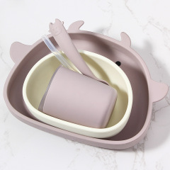 Silicone Baby Cute Feeding Tableware Set,Silicone Baby Cute Feeding Tableware Set, Divided Suction Plate,Bowl,Cup and Spoon,Baby Weaning Set for Babies