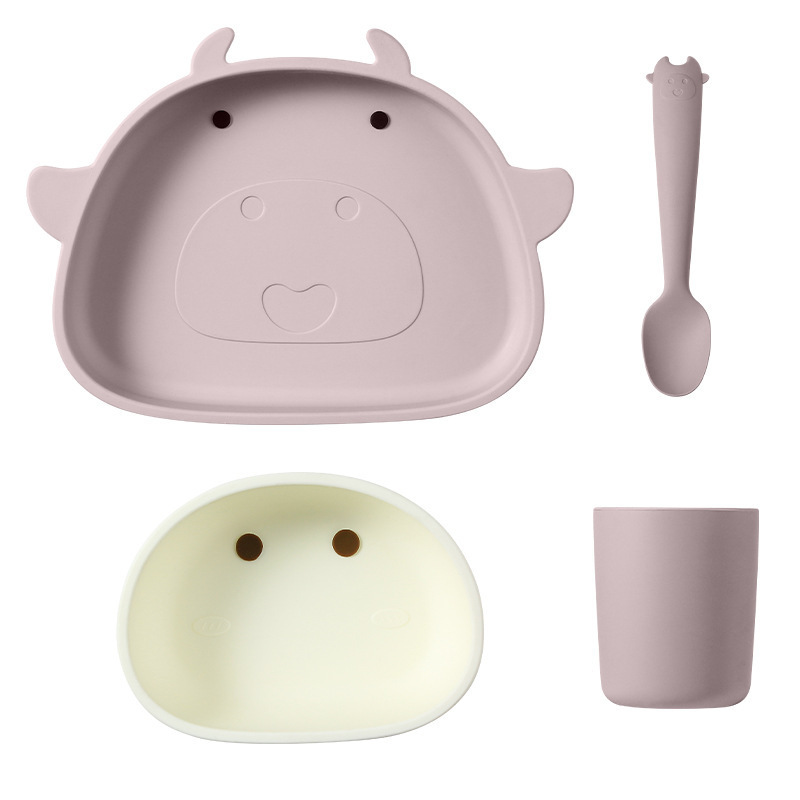 Silicone Baby Cute Feeding Tableware Set,Silicone Baby Cute Feeding Tableware Set, Divided Suction Plate,Bowl,Cup and Spoon,Baby Weaning Set for Babies