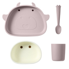 Silicone Baby Cute Feeding Tableware Set,Silicone Baby Cute Feeding Tableware Set, Divided Suction Plate,Bowl,Cup and Spoon,Baby Weaning Set for Babies