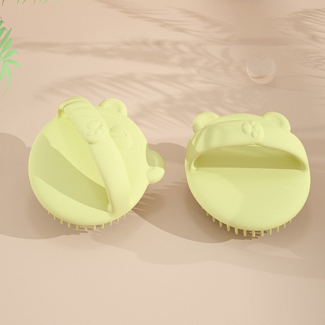 Dry Skin Baby Bath Brush,Baby Bear Shampoo Comb, Silicone Bristles, Newborn Dandruff Comb