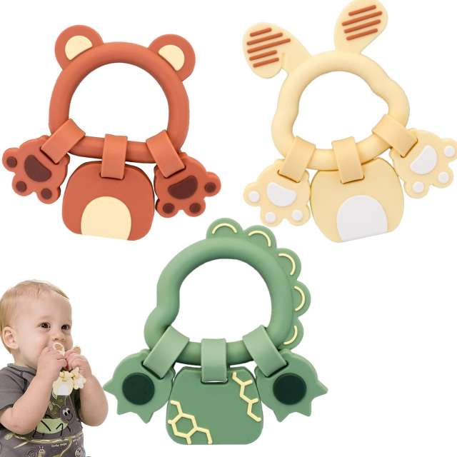 Food Grade Soft Silicone Baby Teether Toys,Baby Teether, Bear-Shaped Silicone Teething Toys for Infants 0-24 Months, BPA-Free Chew Toys to Soothe Sore Gums