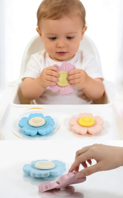 Floral Silicone Suction Cup Spinner Toy,Floral Silicone Suction Cup Spinner Toy, Rotating Play for Baby Toddlers Airplane Car Travel Table Highchair & Window Toys