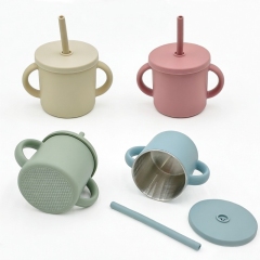 Silicone Straws Durable Stainless Steel 2-in-1 Drinking Cups for Kids,With Handle Easy to Grip Dishwasher Safe Kid Cups Silicone Straws Durable Stainless Steel 2-in-1 Drinking Cups for Kids
