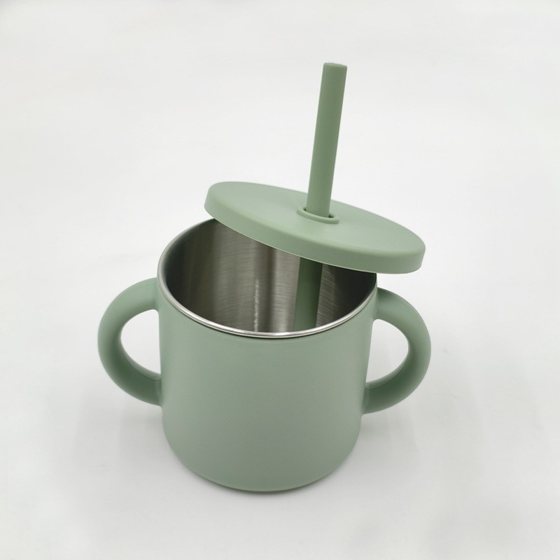 Silicone Straws Durable Stainless Steel 2-in-1 Drinking Cups for Kids,With Handle Easy to Grip Dishwasher Safe Kid Cups Silicone Straws Durable Stainless Steel 2-in-1 Drinking Cups for Kids