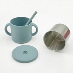 Silicone Straws Durable Stainless Steel 2-in-1 Drinking Cups for Kids,With Handle Easy to Grip Dishwasher Safe Kid Cups Silicone Straws Durable Stainless Steel 2-in-1 Drinking Cups for Kids