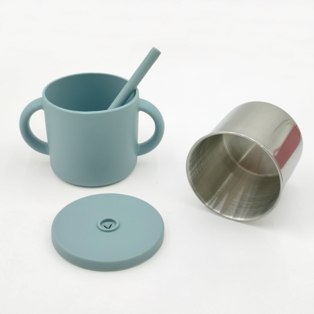 Silicone Straws Durable Stainless Steel 2-in-1 Drinking Cups for Kids,With Handle Easy to Grip Dishwasher Safe Kid Cups Silicone Straws Durable Stainless Steel 2-in-1 Drinking Cups for Kids