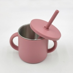 Silicone Straws Durable Stainless Steel 2-in-1 Drinking Cups for Kids,With Handle Easy to Grip Dishwasher Safe Kid Cups Silicone Straws Durable Stainless Steel 2-in-1 Drinking Cups for Kids