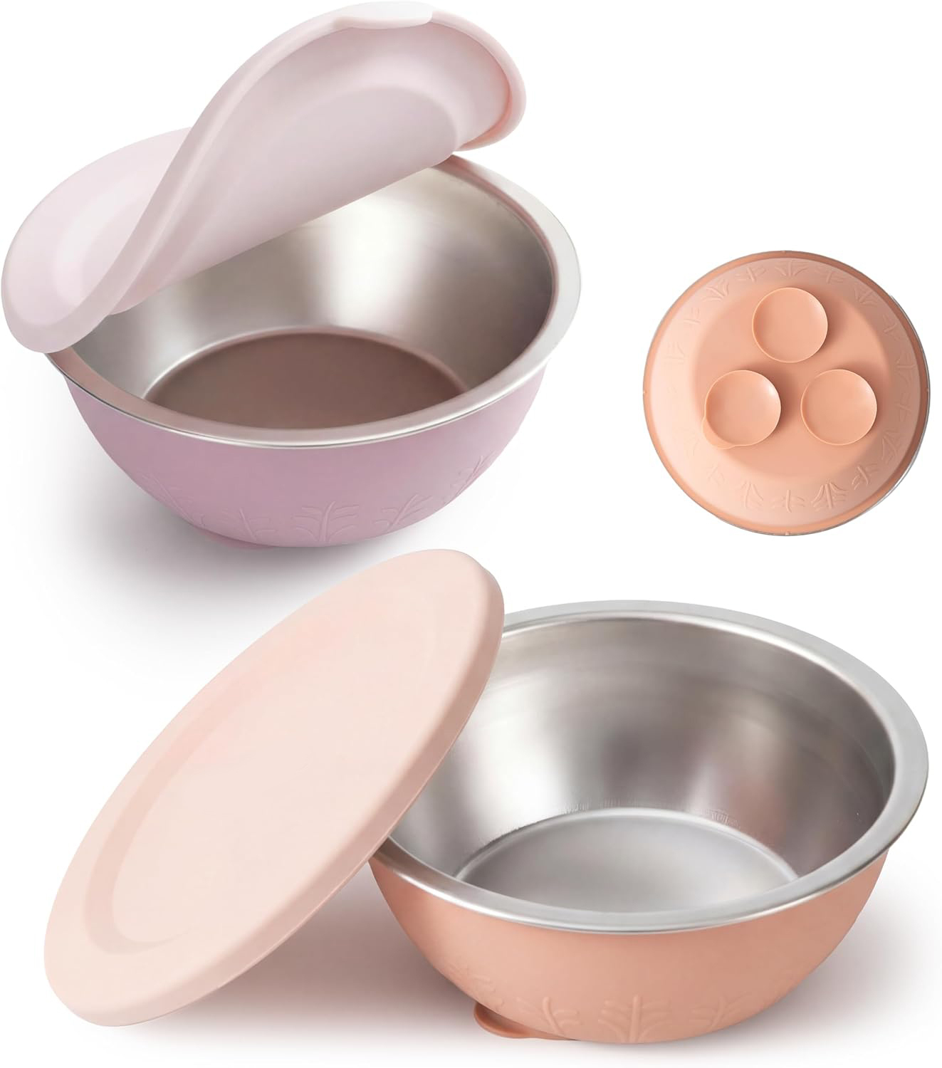 Stainless Steel & Silicone Toddler Suction Bowls with Lids,Stainless Steel & Silicone Toddler Suction Bowls with Lids,Dishwasher Safe Seamless One Piece Design for Toddler