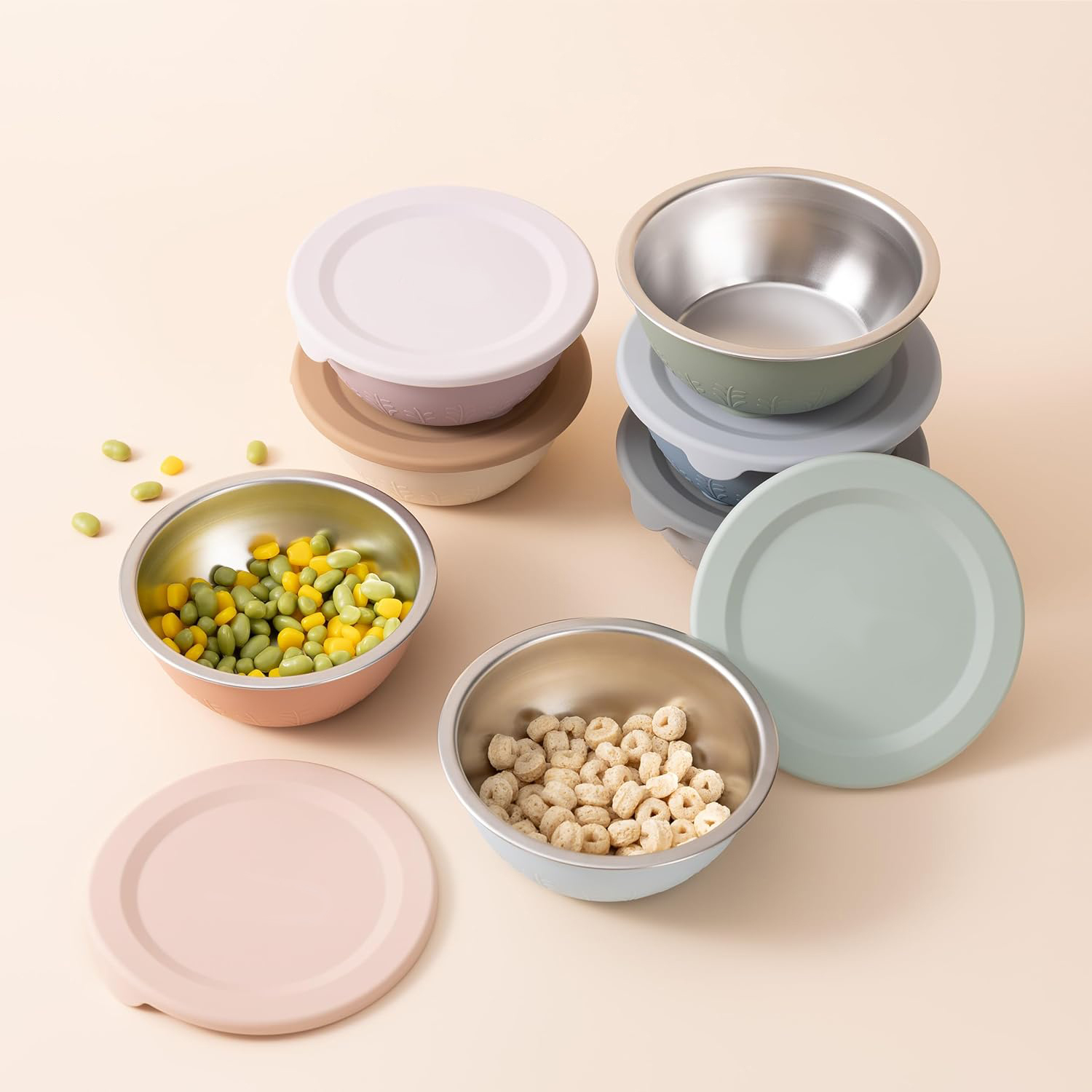 Stainless Steel & Silicone Toddler Suction Bowls with Lids,Stainless Steel & Silicone Toddler Suction Bowls with Lids,Dishwasher Safe Seamless One Piece Design for Toddler