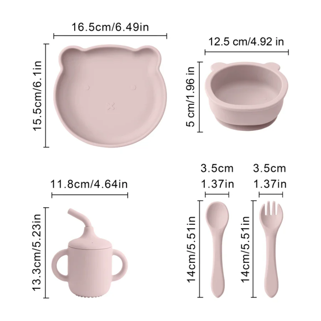 BPA Free Sustainable Baby Feeding Set Gift With Suction Plate,BPA Free Sustainable Baby Feeding Set Gift With Suction Plate, Bowl, Spoon, Fork, Straw Cup for Infants and Toddlers