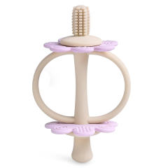 Silicone Twin Flower Teether for 3M+ Babies,Silicone Twin Flower Teether for 3M+ Babies, Easy to Grip, | Nipple-Shaped End for Gum Massage, 360° Baby Toothbrush Head for Self-Brushing Training