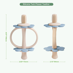 Silicone Twin Flower Teether for 3M+ Babies,Silicone Twin Flower Teether for 3M+ Babies, Easy to Grip, | Nipple-Shaped End for Gum Massage, 360° Baby Toothbrush Head for Self-Brushing Training
