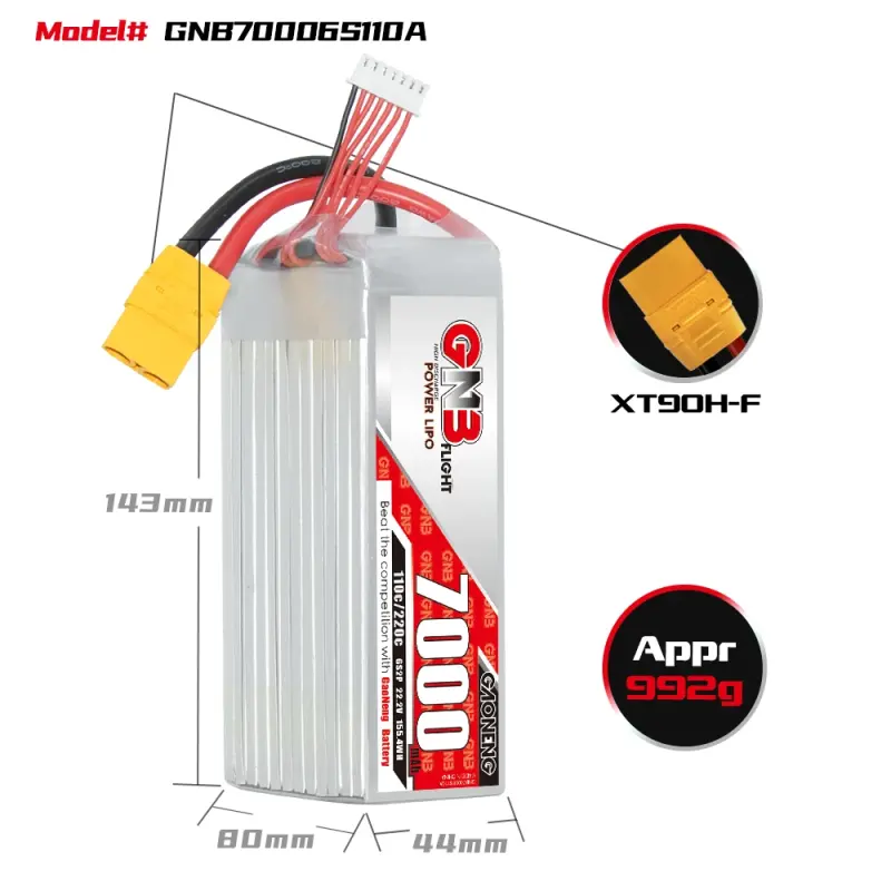 GAONENG GNB 7000mAh 6S 22.2V 110C XT90 RC LiPo Battery FPV Drone Large Scale Plane Helicopter