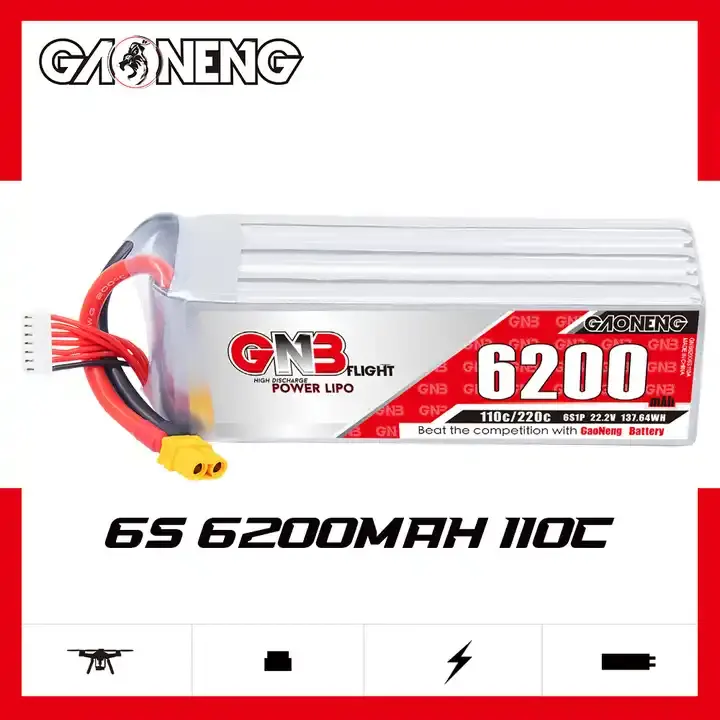 GAONENG GNB 6200mAh 6S 22.2V 110C XT60 RC LiPo Battery 600mm to 700mm Helicopters 800mm Warbirds Align 600 T-Rex 600 FPV Drone