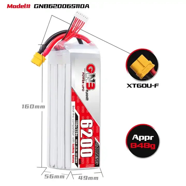 GAONENG GNB 6200mAh 6S 22.2V 110C XT90 RC LiPo Battery 600mm to 700mm Helicopters 800mm Warbirds Align 600 T-Rex 600 FPV Drone