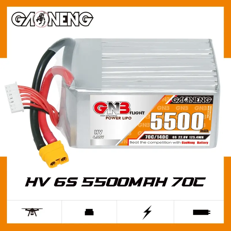 GNB GAONENG LiHV 5500mah 6S 22.8V 70C 140C XT60 RC LiPo Battery for RC Car Drone FPV RC Boat Soft Pack
