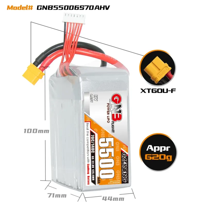 GNB GAONENG LiHV 5500mah 6S 22.8V 70C 140C XT60 RC LiPo Battery for RC Car Drone FPV RC Boat Soft Pack