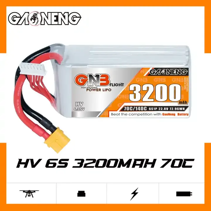 GNB GAONENG LiHV 3200mah 6S 22.8V 70C 140C XT60 RC LiPo Battery for RC Car Drone RC Boat Soft Pack