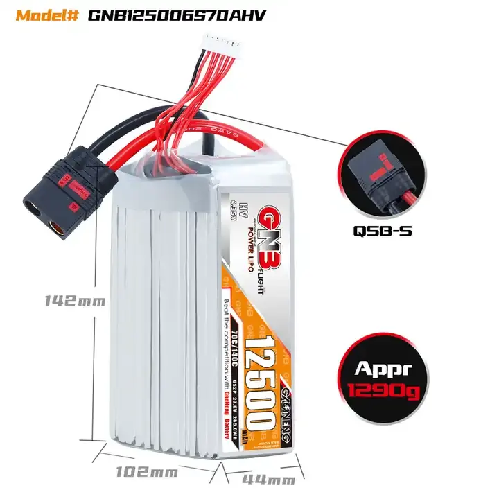 GNB GAONENG HV 12500mAh 6S 22.8V 70C QS8 Connector RC LiPo Battery for RC Car Large Drone RC Boat Soft Pack High Voltage