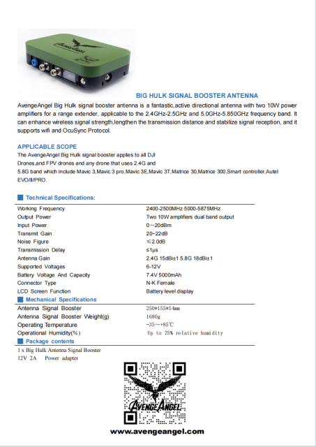 AvengeAngel Big Hulk 2.4G/5.8G Dual-band Signal Booster Antenna Range Extender for DJI Drones,powerful double Amplifier.IPX68 waterproof,Built-in lithium battery, continuous work for 3 hours