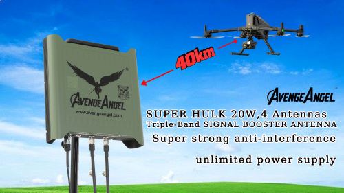 AvengeAngel SUPER HULK 20W,4 Antennas Triple-Band SIGNAL BOOSTER ANTENNA,Range Extender for DJI Drones,40KM flight distance,Super strong anti-interference,IPX68 waterproof,Direct connection to power station, unlimited power supply